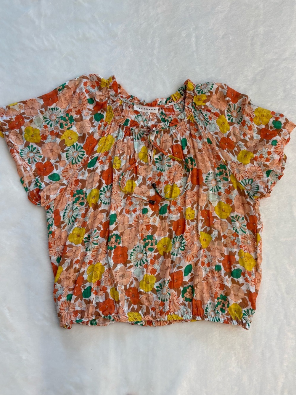 Jane + Delancey Peach Floral Short-Sleeve Blouse